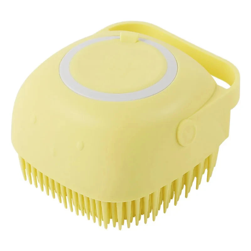 silicone dog bath massage gloves yellow dog shampoo brush with dispenser for bathing dogs and cats