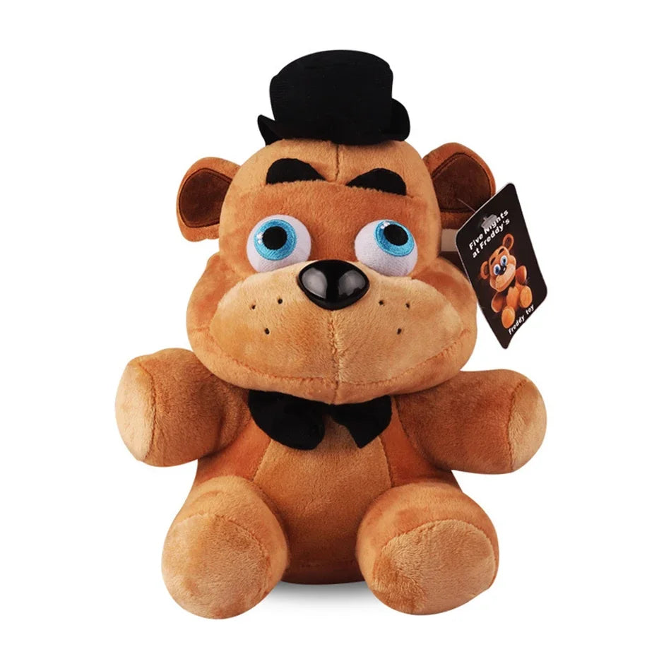 FNAF Freddy plush toy 18cm stuffed bear plush with top hat, blue eyes, and bow tie for kids gift