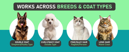 pet deshedding brush for dogs and cats, works across breeds and coat types, dual-sided grooming comb