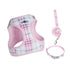 plaid pet leash set with pink plaid harness, matching leash and collar for cats and dogs, durable nylon walking accessories