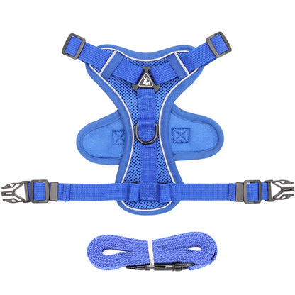 reflective cat harness and leash set blue breathable mesh padded vest with leash for small dogs cats, CN ships from