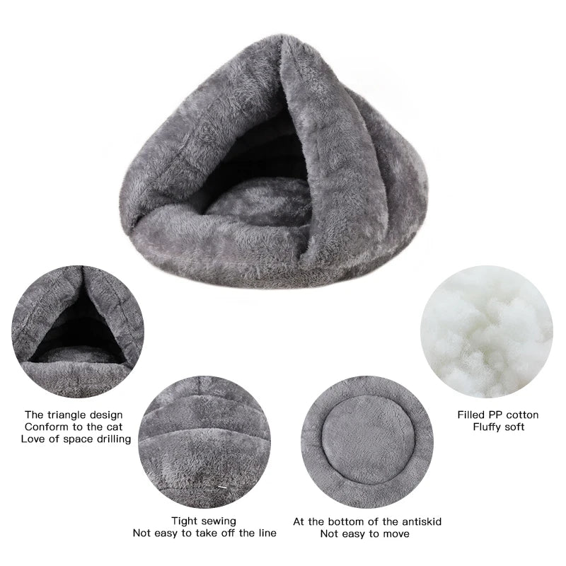 washable plush dog bed triangle pet cave bed with soft PP cotton, breathable warm sleeping nest for small dogs and cats