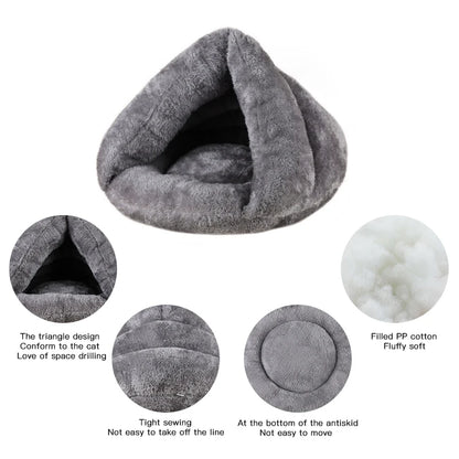 washable plush dog bed triangle pet cave bed with soft PP cotton, breathable warm sleeping nest for small dogs and cats