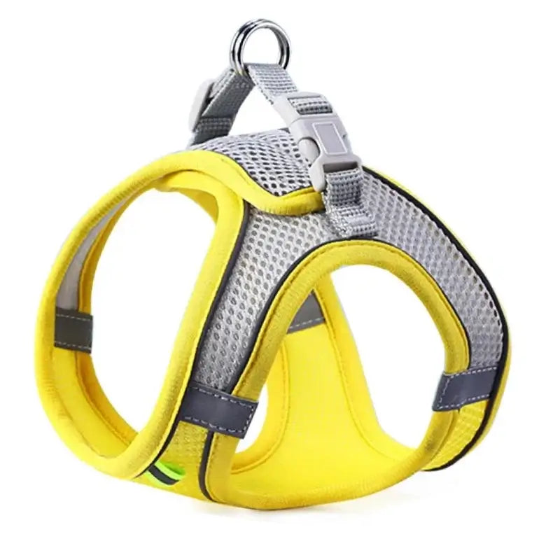 Yellow adjustable reflective dog harness vest for small medium dogs, breathable nylon chest rope set for outdoor walking