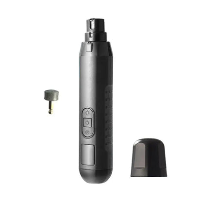 Gray electric pet nail grinder with 5-speed rechargeable low-noise design, pet nail trimmer grooming tool for dogs and cats