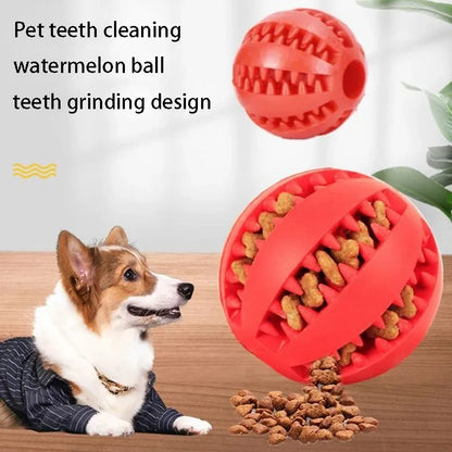 Natural rubber dog chew toy for teeth cleaning, durable interactive treat ball for dogs with bite-resistant elasticity