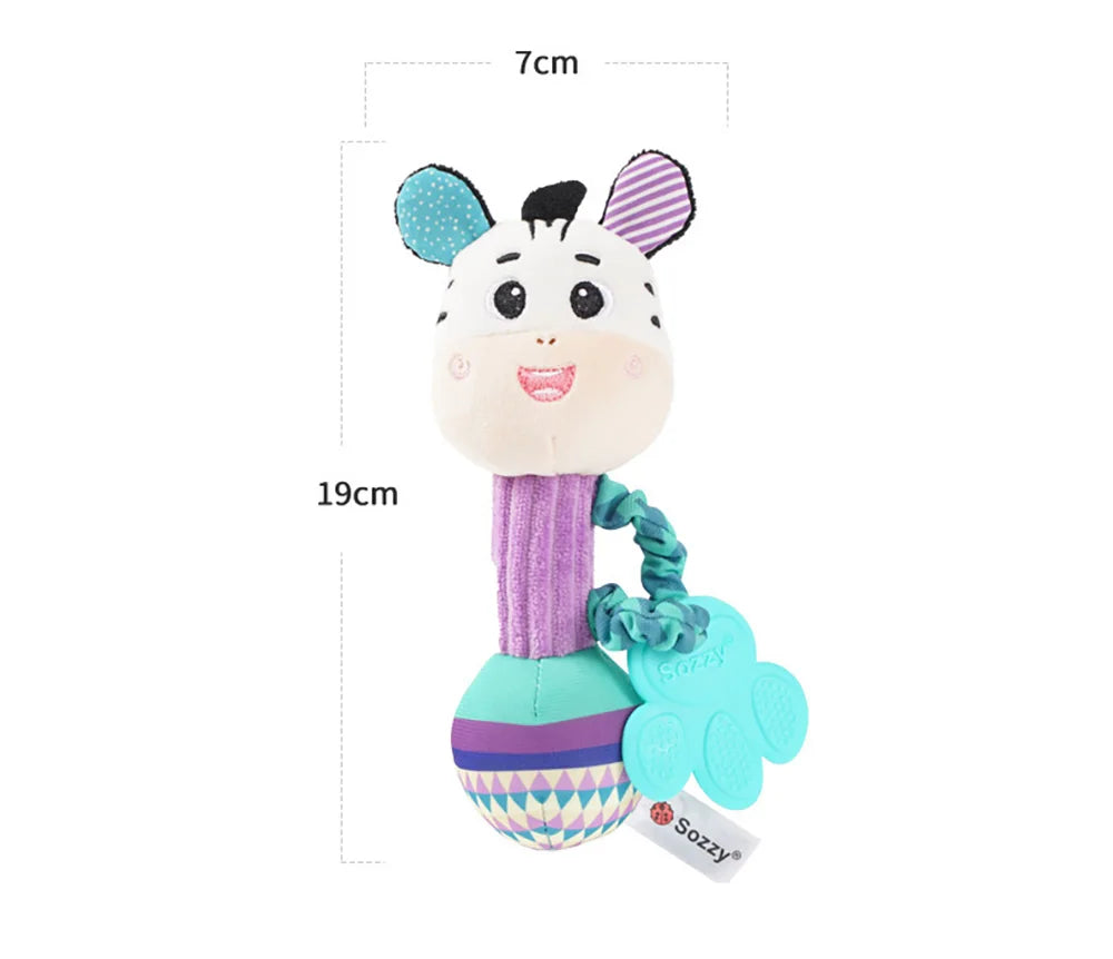 soft baby rattle toy plush animal hand grip shaker for newborns, 19cm sensory baby toy with crinkle and squeaky features