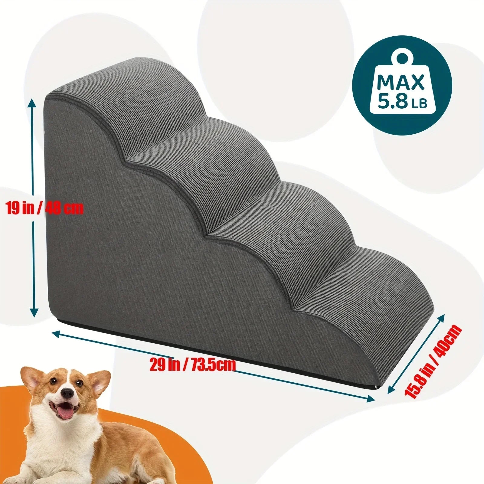 Orthopedic Dog Steps with Removable Covers Eco-PU Padding Non-Slip Diamond Treads 2/3/4 Tier Pet Stairs for Elderly Dogs.LABUBO.