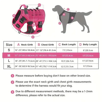 Adjustable no-pull tactical dog harness for large dogs with handle, reflective military vest size chart