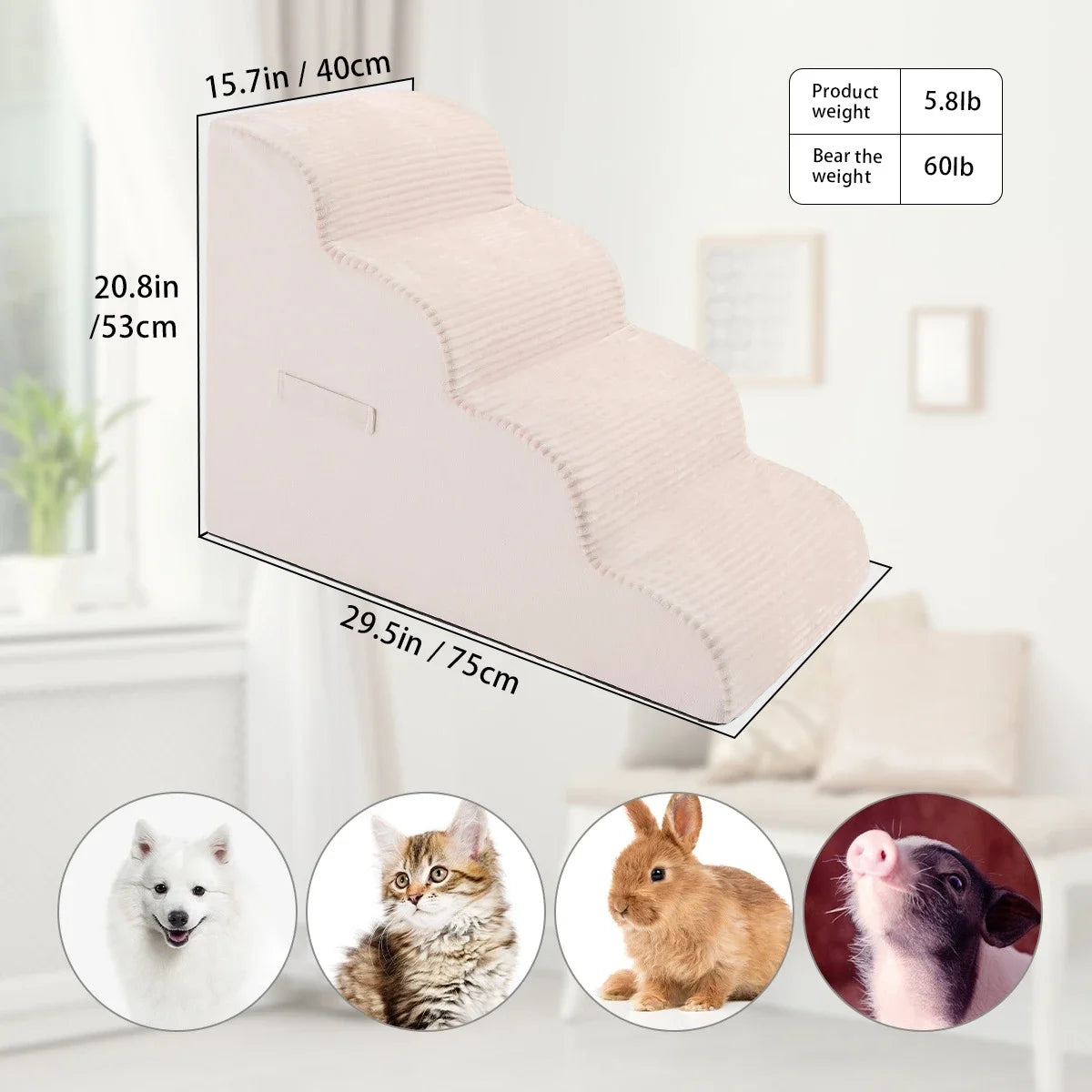 Orthopedic Dog Steps with Removable Covers Eco-PU Padding Non-Slip Diamond Treads 2/3/4 Tier Pet Stairs for Elderly Dogs.LABUBO.