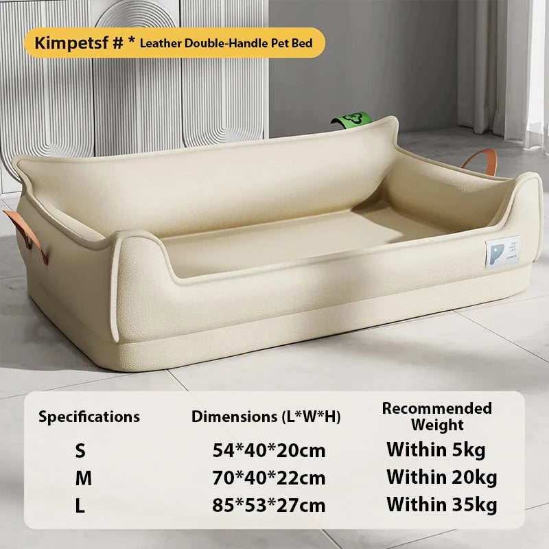 Orthopedic leather dog bed sofa with detachable rectangle design, non-slip bottom, waterproof, machine washable for large dogs