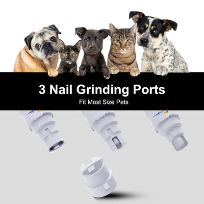 usb rechargeable dog nail grinder with 3 grinding ports for safe, quiet pet nail trimming