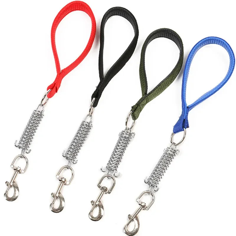 durable dog leash for large dogs spring short nylon rope PU leather chew proof leash with padded handle