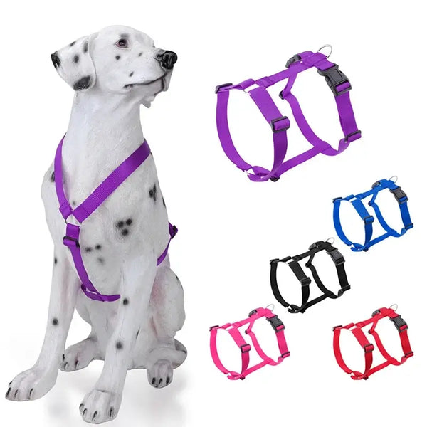 adjustable dog harness purple H-shaped nylon harness for dogs, washable lightweight outdoor travel pet harness