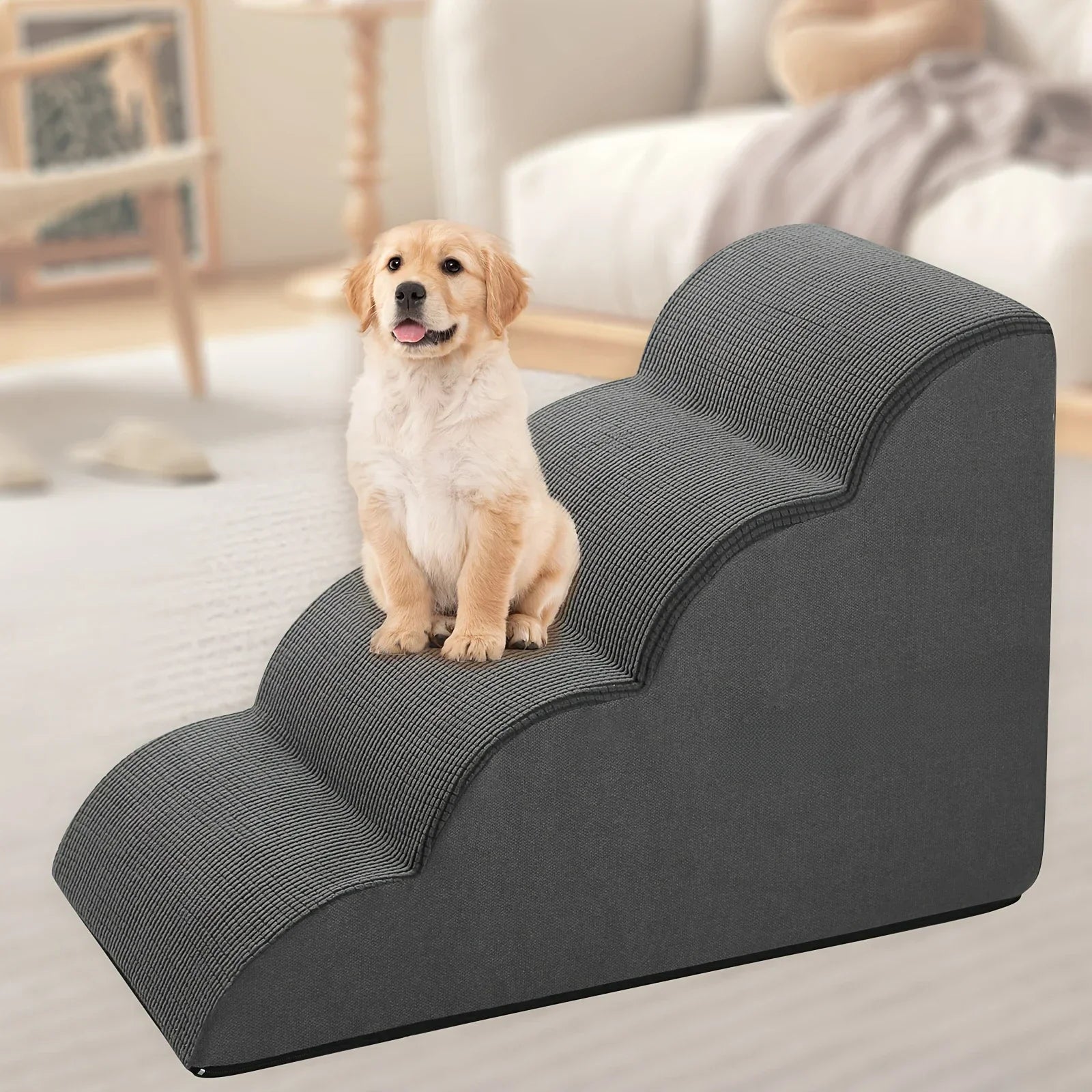 Orthopedic Dog Steps with Removable Covers Eco-PU Padding Non-Slip Diamond Treads 2/3/4 Tier Pet Stairs for Elderly Dogs.LABUBO.