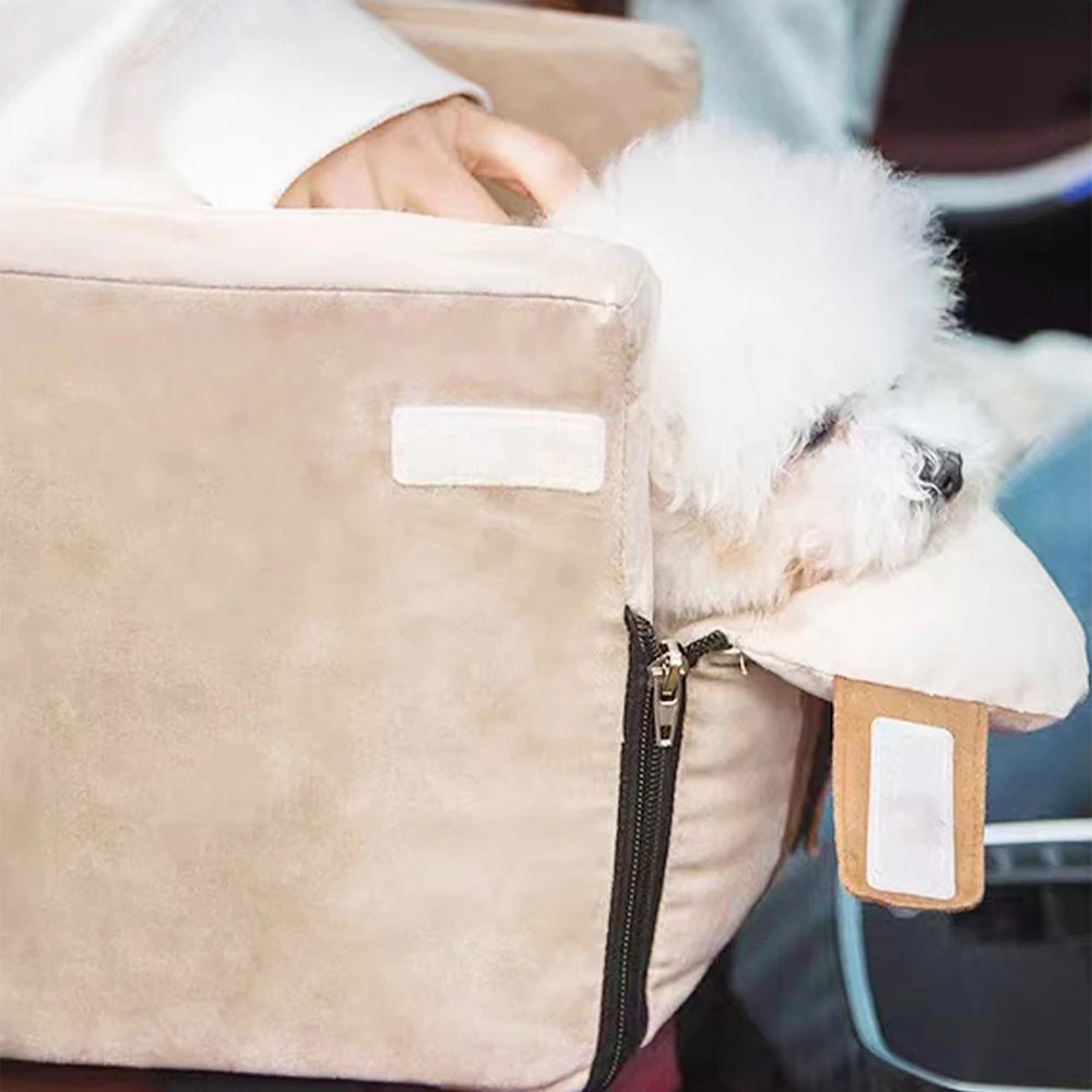 small dog car bed corduroy pet basket for travel, soft sofa-style kennel for small dogs and cats