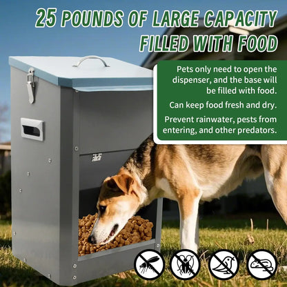automatic dog feeder with 25-pound large-capacity galvanized metal food dispenser for outdoor use
