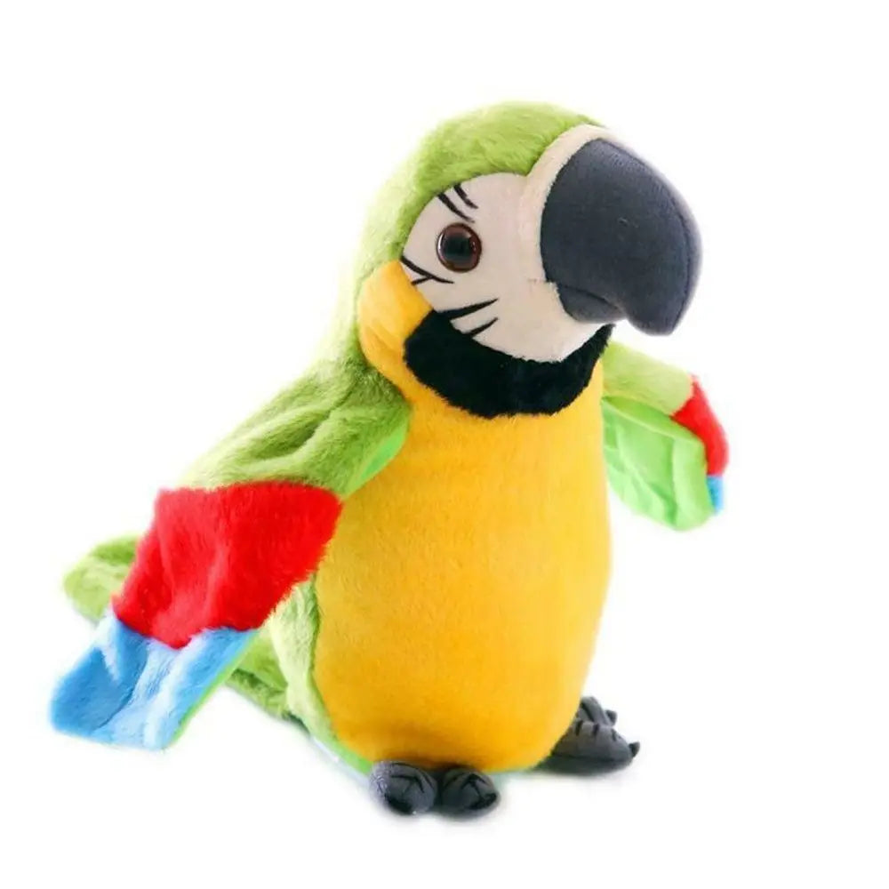Green talking parrot toy plush with colorful wings, soft stuffed bird repeat voice imitation gift