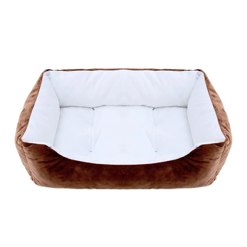 calming dog bed square plush pet sofa bed for small and medium dogs, waterproof oxford fabric
