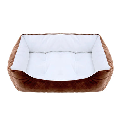 calming dog bed square plush pet sofa bed for small and medium dogs, waterproof oxford fabric
