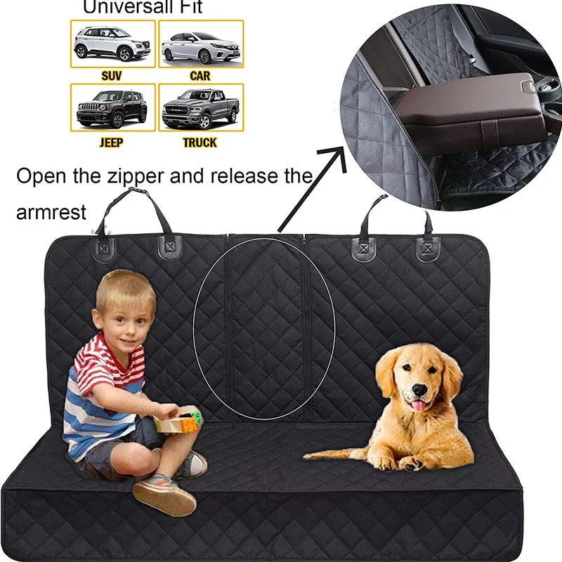 Car Dog Seat Cover For Back Seat Waterproof Auto Rear Pet Seat Protector Mat Nonslip Universal Safety Carrier For Outing Dogs with boy and dog.