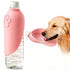 Pink portable dog water bottle with leak-proof dispenser bowl for outdoor walks, hikes, travel, 5pcs set