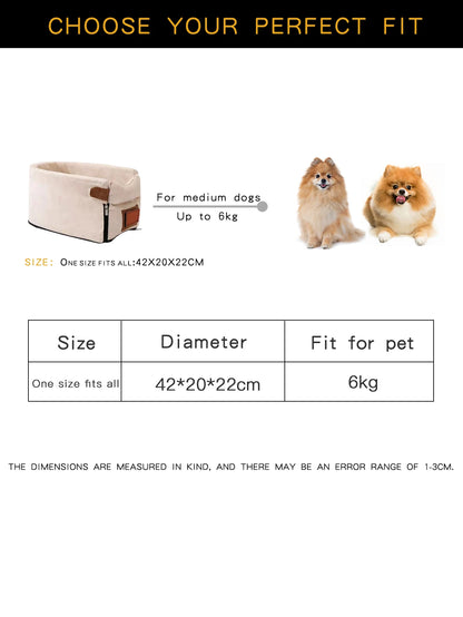 small dog car bed for medium dogs up to 6kg, breathable corduroy pet basket sofa bed, 42x20x22cm
