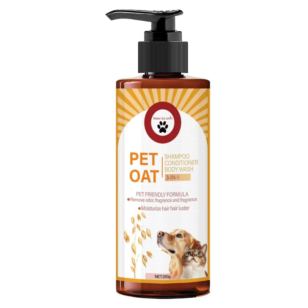 pet shampoo for dogs and cats 250g bottle, removes odors, softens hair, long-lasting fragrance, for bathing pets
