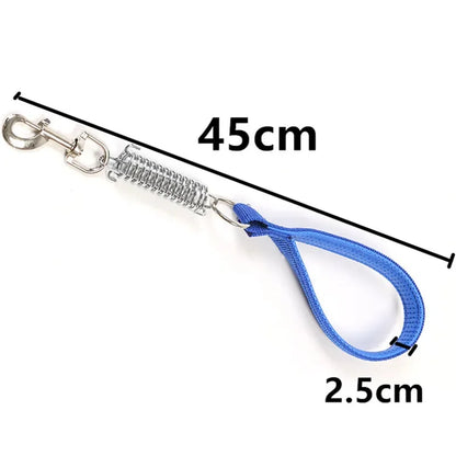 Blue 45cm durable dog leash for large dogs with PU leather handle, spring chain, and 2.5cm width for strong walking control
