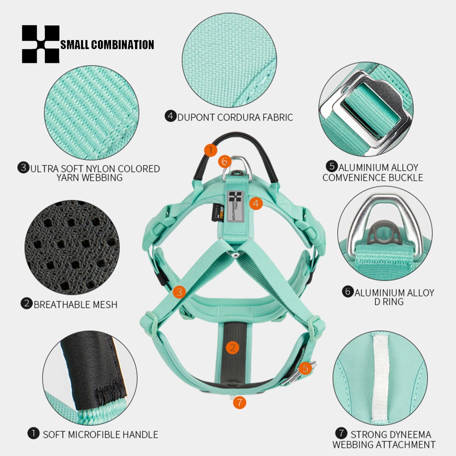 reflective no pull dog harness set for large dogs with padded Cordura, breathable mesh, and aluminum alloy buckle