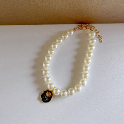 pet pearl necklace collar luxury white pearl beaded dog and cat accessory with gold buckle, color 5