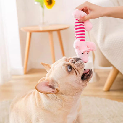 durable squeaky dog chew toys pink pig plush for aggressive chewers, teeth cleaning dog toy