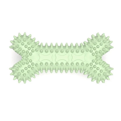 Mint green spiky rubber bone dog chew toy with textured surface for dental health