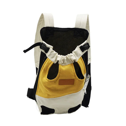 Yellow pet backpack carrier for small dogs canvas front back chest carrier for French Bulldog Chihuahua outdoor travel