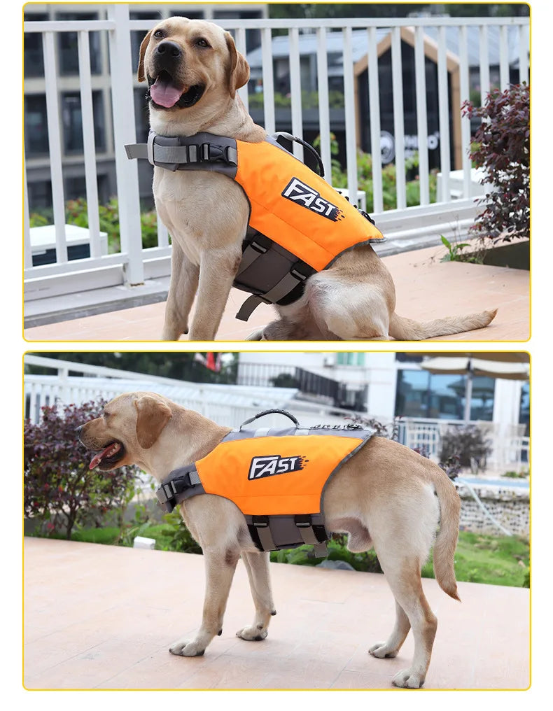 Dog life jacket orange reflective safety vest for swimming, surfing, and drifting, adjustable polyester life vest for dogs