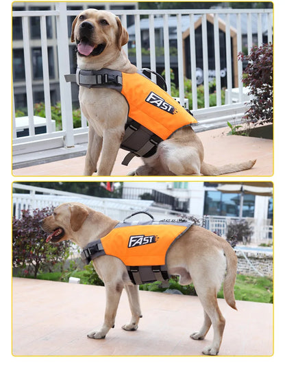Dog life jacket orange reflective safety vest for swimming, surfing, and drifting, adjustable polyester life vest for dogs