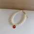 pet pearl necklace collar white pearl dog and cat accessory with red charm, gold clasp, luxury pet collar