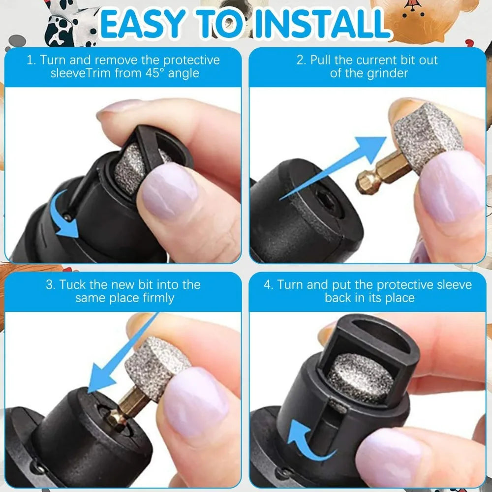 rechargeable pet nail grinder easy-install replacement bit guide for dog and cat nail grooming