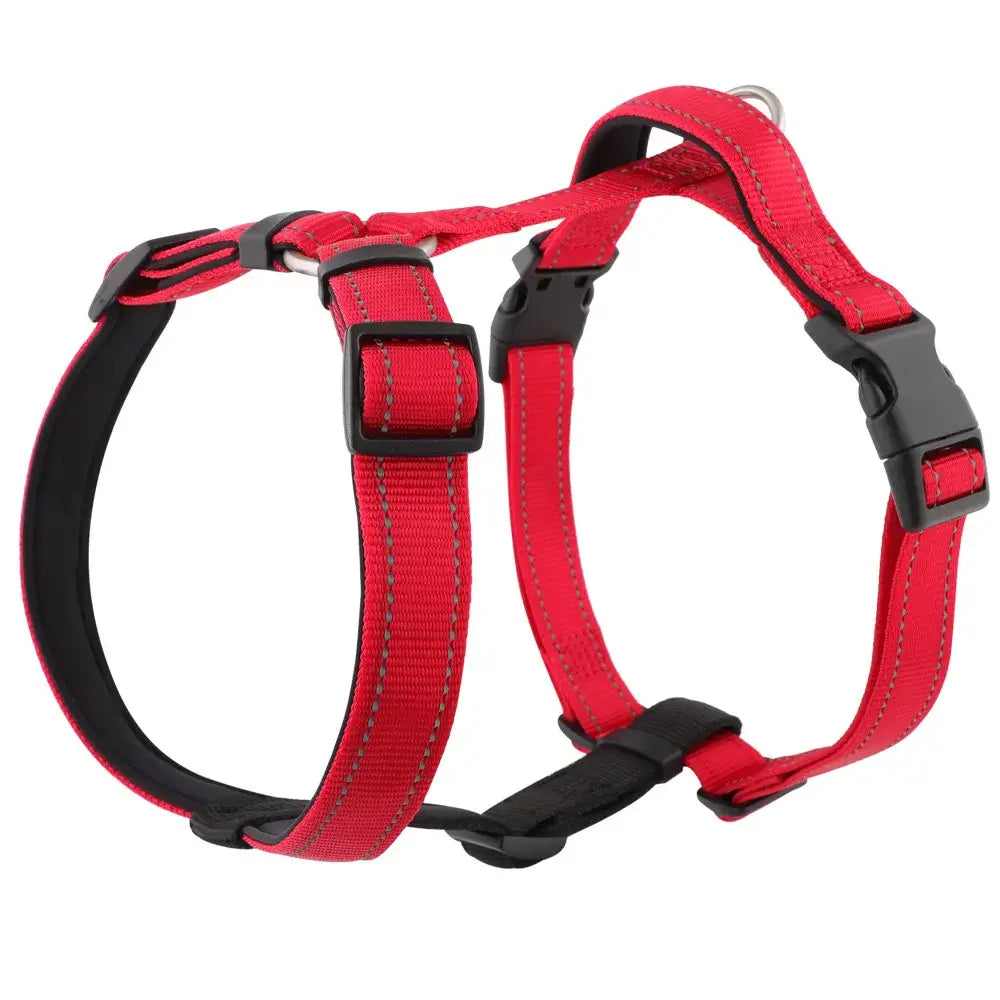 Red dog harness vest with quick release, reflective nylon basic halter harness for small, medium and large dogs