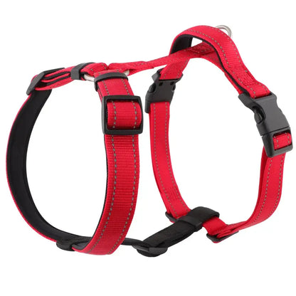 Red dog harness vest with quick release, reflective nylon basic halter harness for small, medium and large dogs