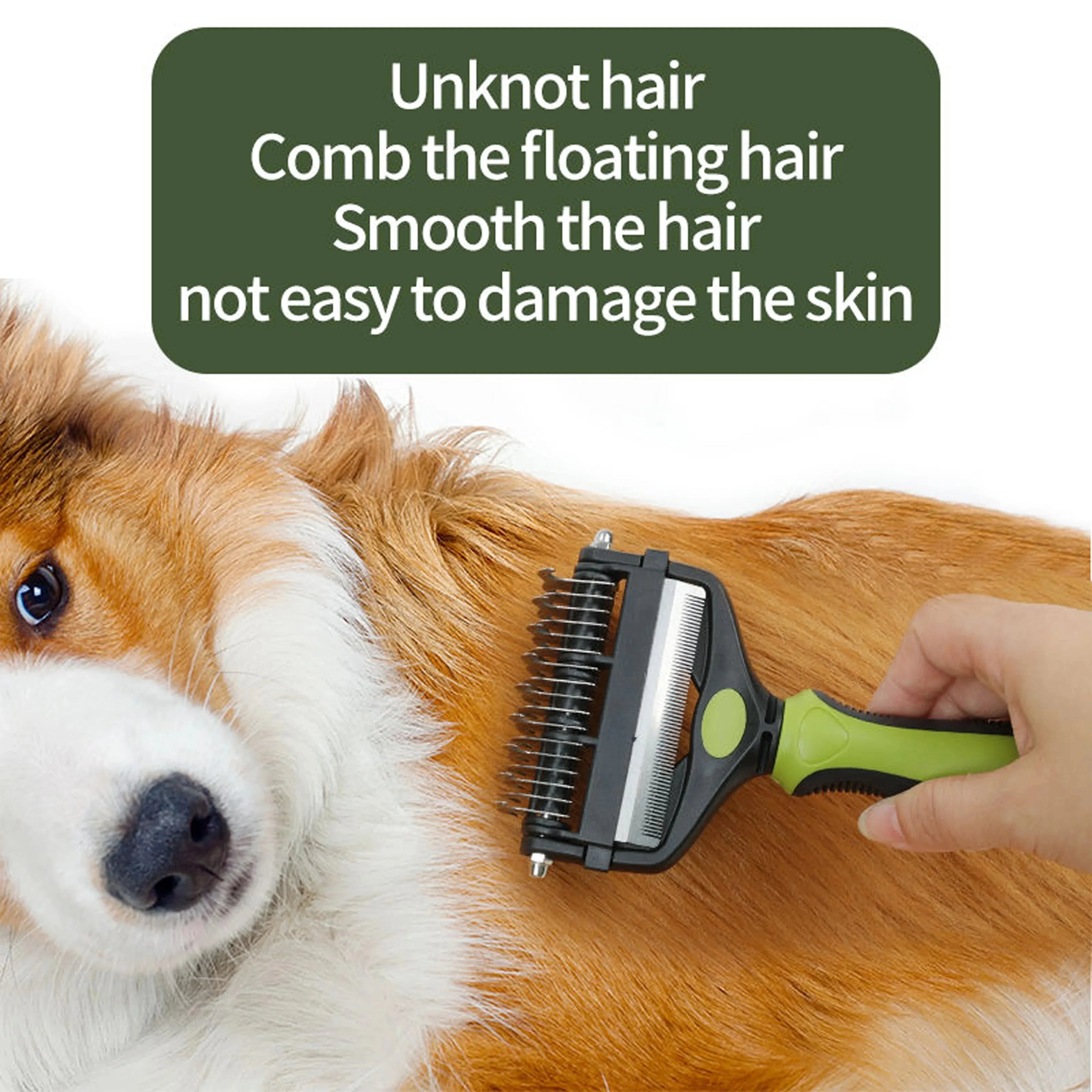 3 in 1 pet deshedding brush for dogs, removes loose hair and knots gently without damaging skin