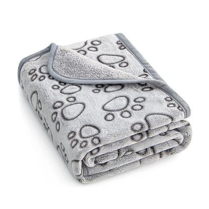 washable winter dog blanket grey polyester paw print pet bed blanket for indoor cats, puppies, small to large dogs