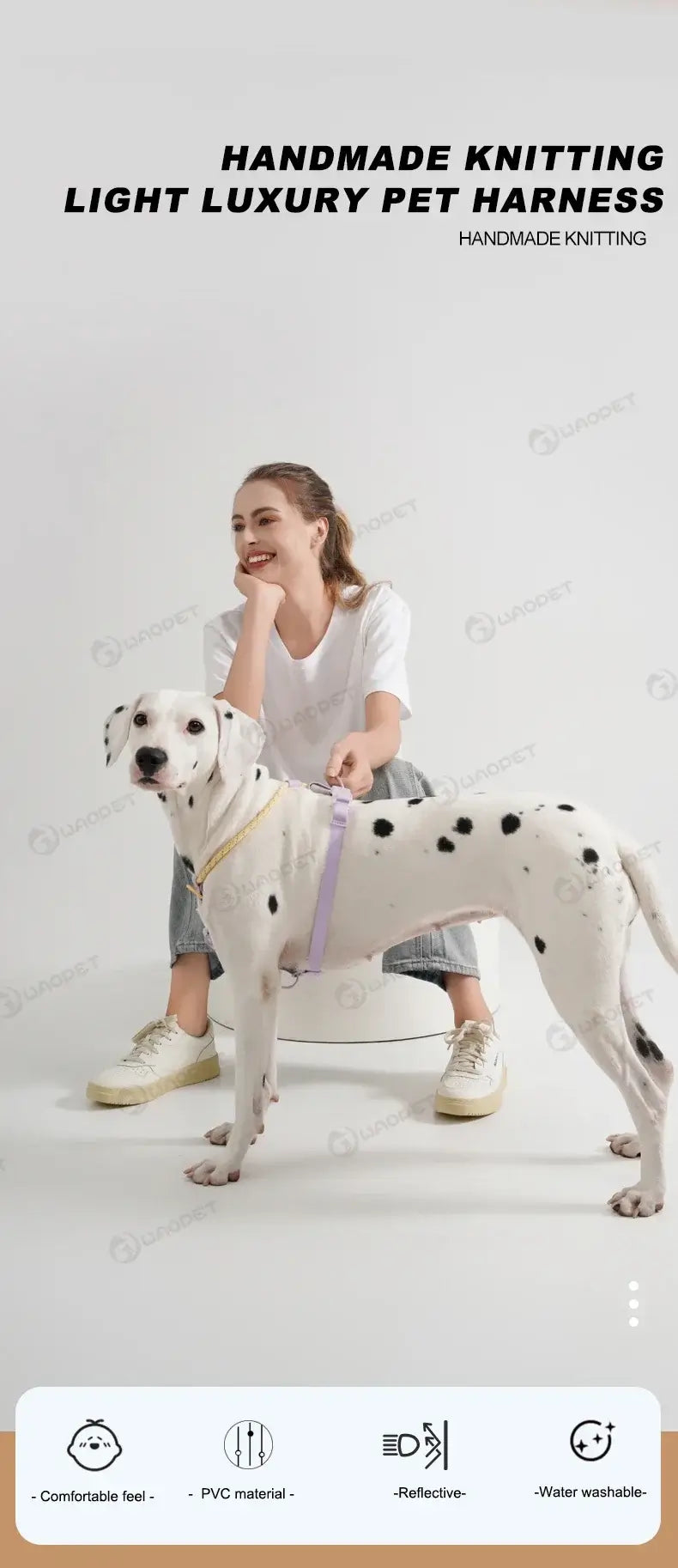 Handmade knitting cooling no pull dog harness for medium and large dogs, light luxury pet harness with reflective PVC details