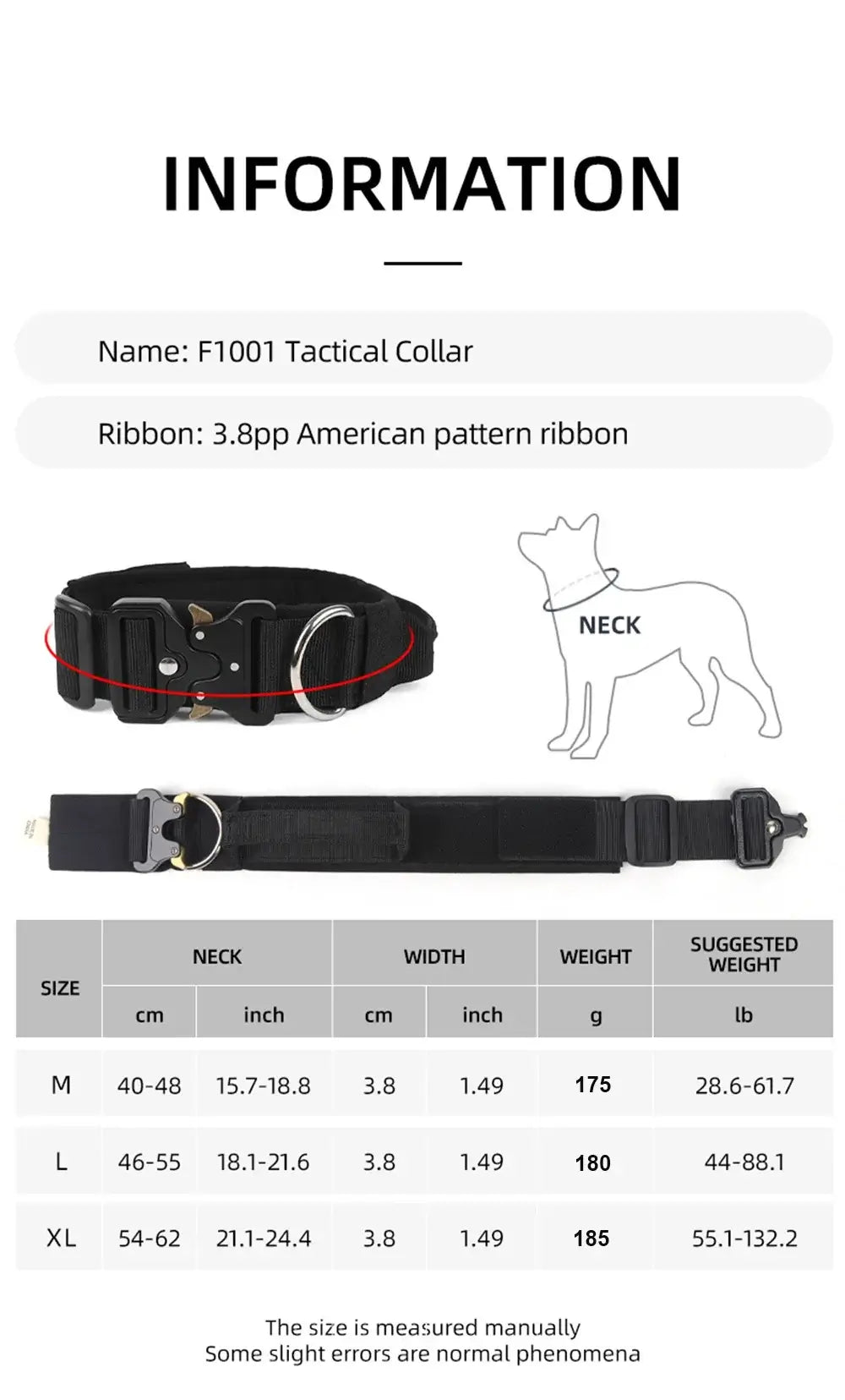 tactical dog collar for medium to large dogs padded adjustable black training collar with buckle for control