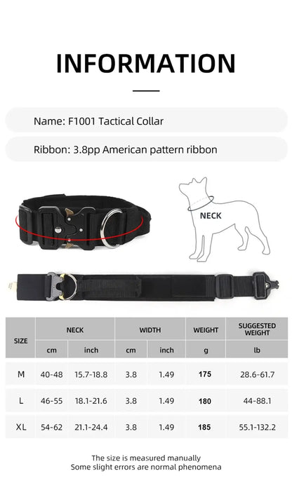 tactical dog collar for medium to large dogs padded adjustable black training collar with buckle for control