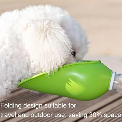 portable dog water bottle with folding design for travel, outdoor use, and space-saving hydration for dogs