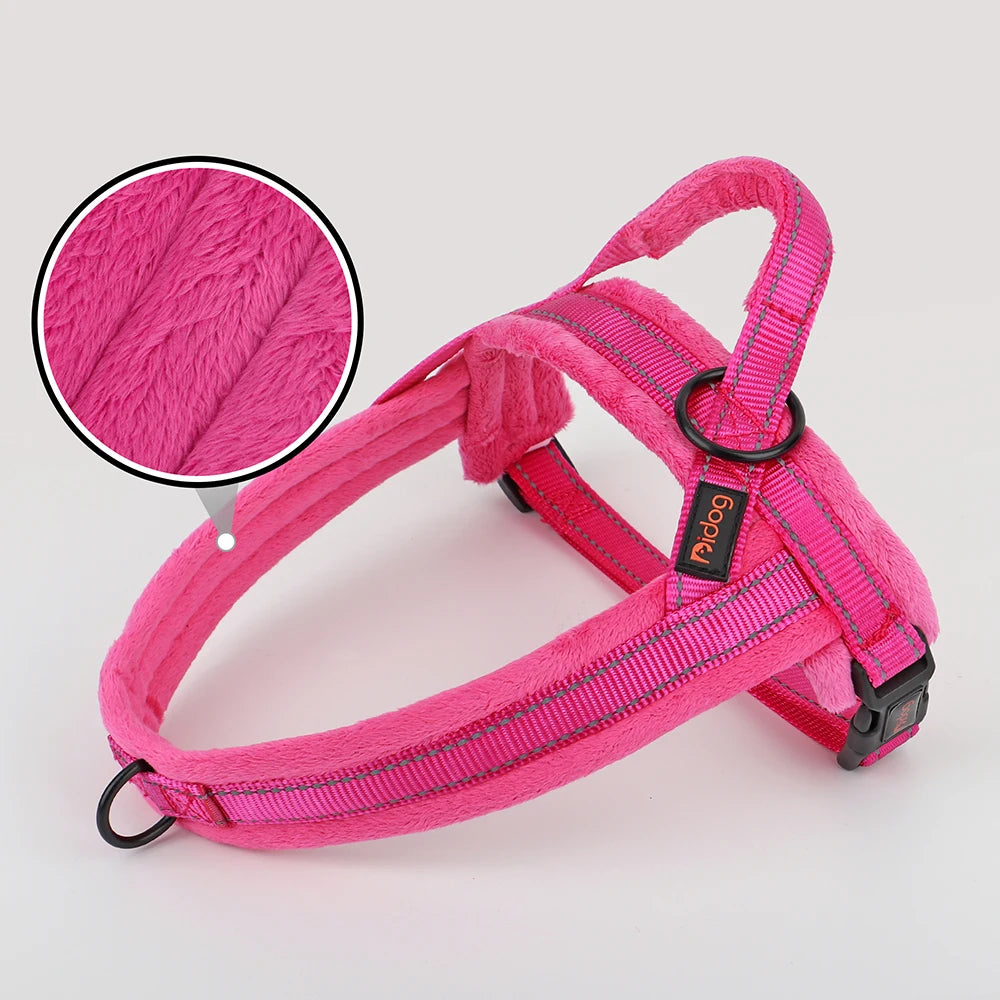 Pink winter dog harness, soft padded reflective vest harness for small and large dogs, adjustable no-pull pet harness