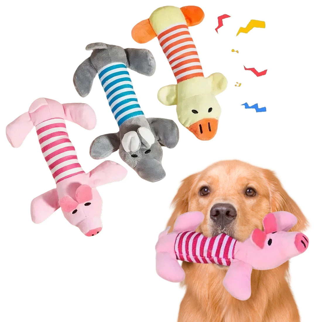 durable squeaky dog chew toys for aggressive chewers, elephant duck pig plush toys for teeth cleaning