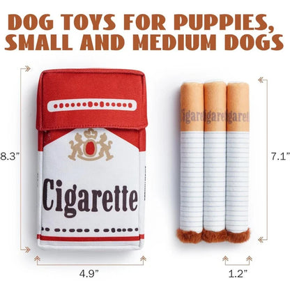 Plush cigarette dog toy with case and chew sticks for puppies, small and medium dogs, funny interactive pet gift