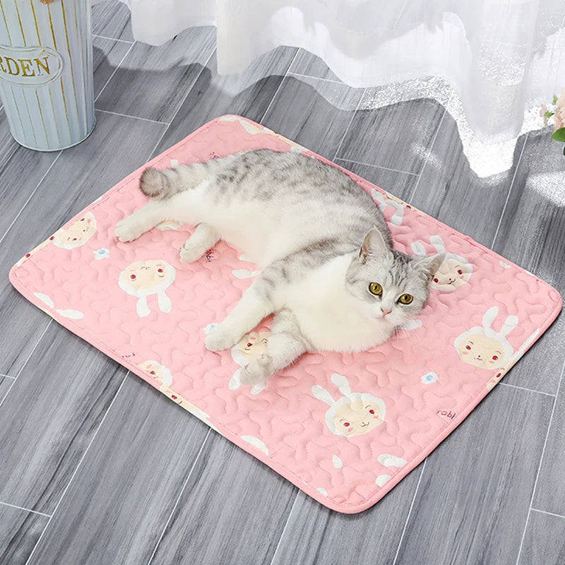 Reusable washable dog pee pad pink pet mat with cartoon print, absorbent floor mat for dogs and cats